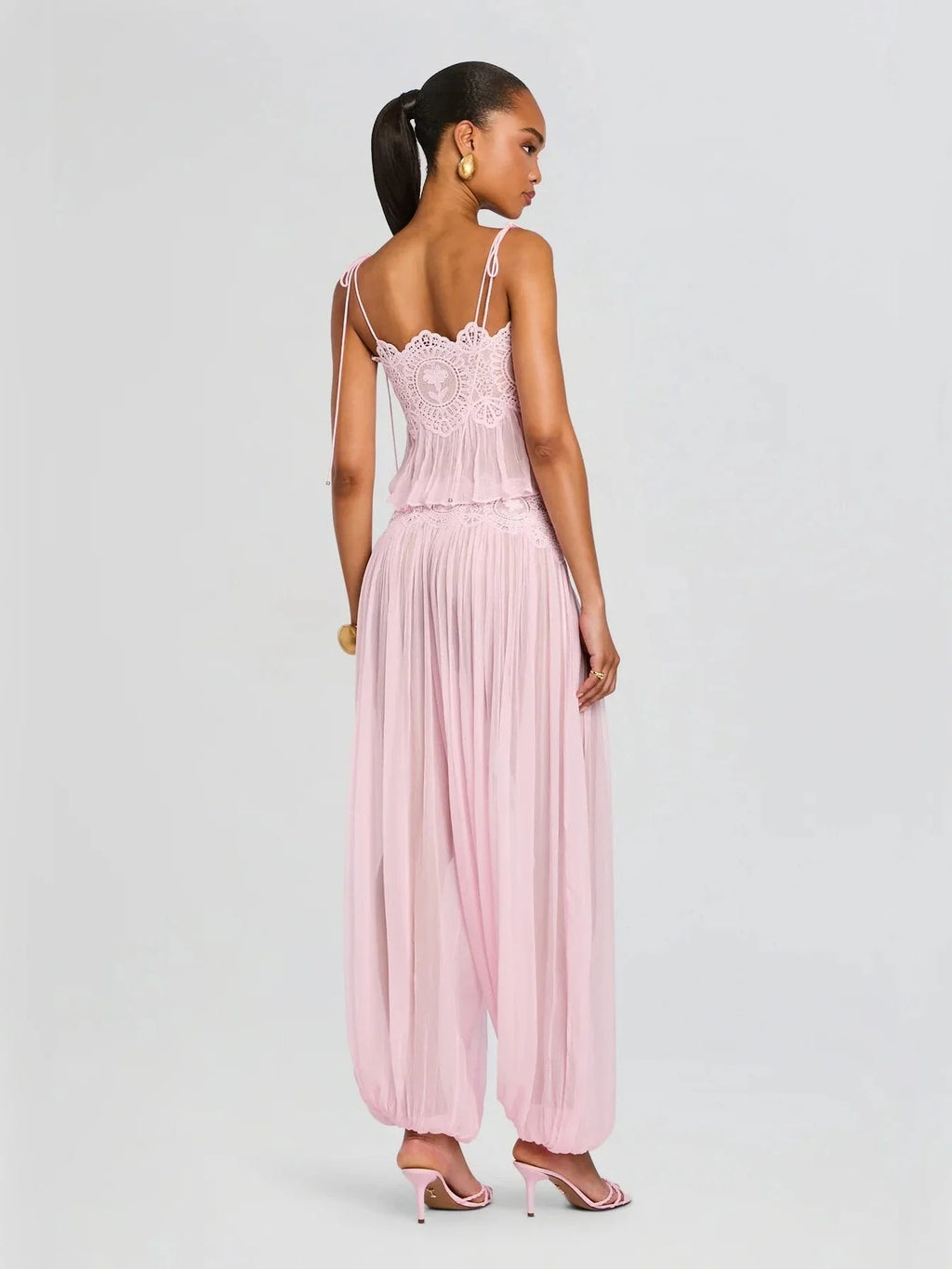 Floral Guipure Lace High Waist Balloon Pants