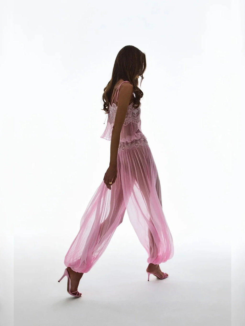 Floral Guipure Lace High Waist Balloon Pants