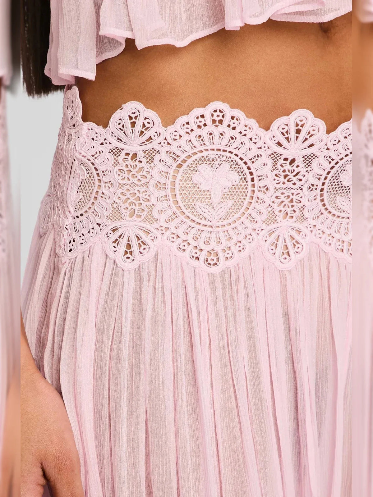 Floral Guipure Lace High Waist Balloon Pants