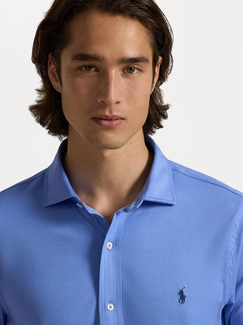 RALPH LAUREN Jersey Spread-Collar Shirt Harbour Island Blue