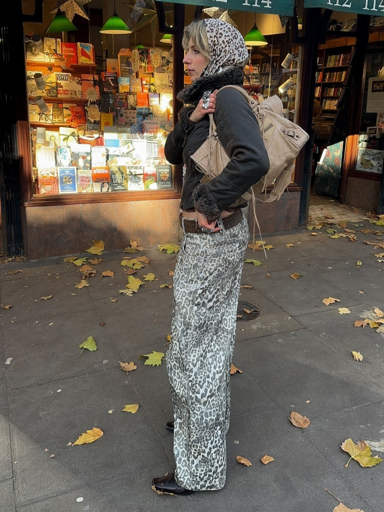 Straight Leg Animal Print Jeans