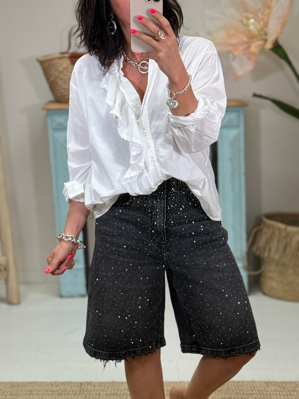 Bermuda Rhinestone Short Jeans