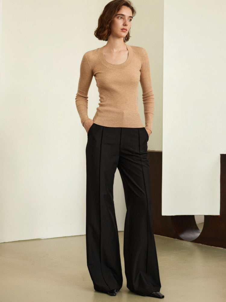 Elegant High waist Wide-Leg Suiting Trousers