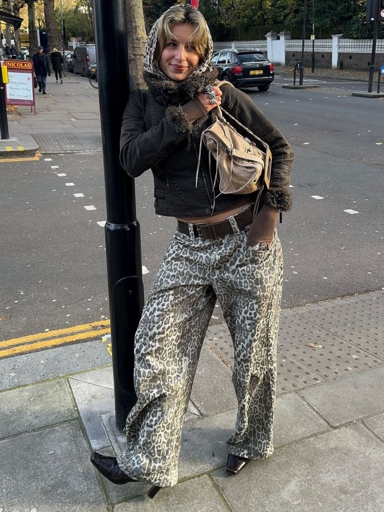 Straight Leg Animal Print Jeans