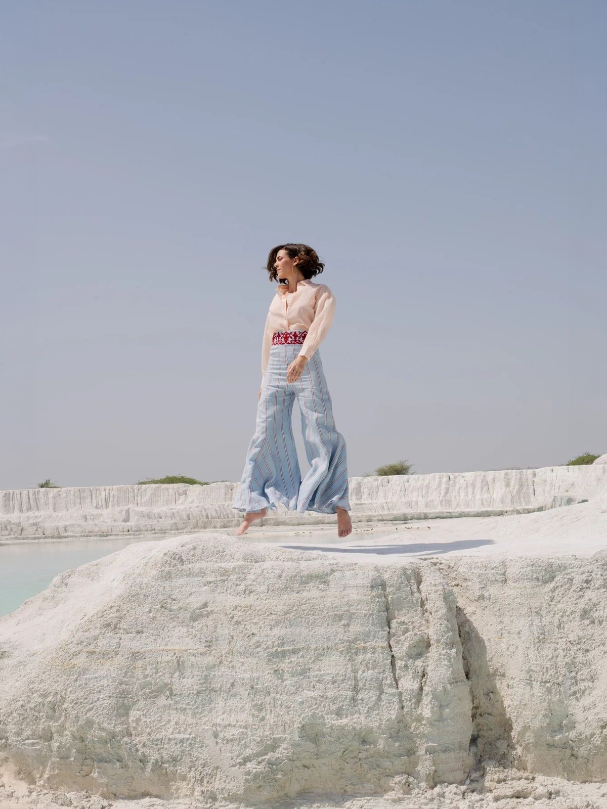 Blue Striped Wide-Leg Pants