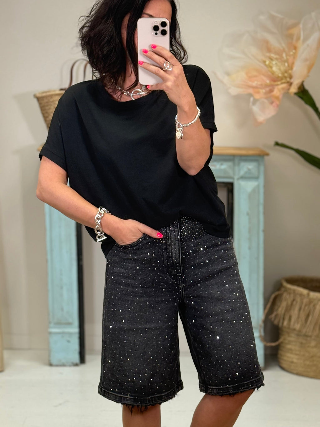 Bermuda Rhinestone Short Jeans
