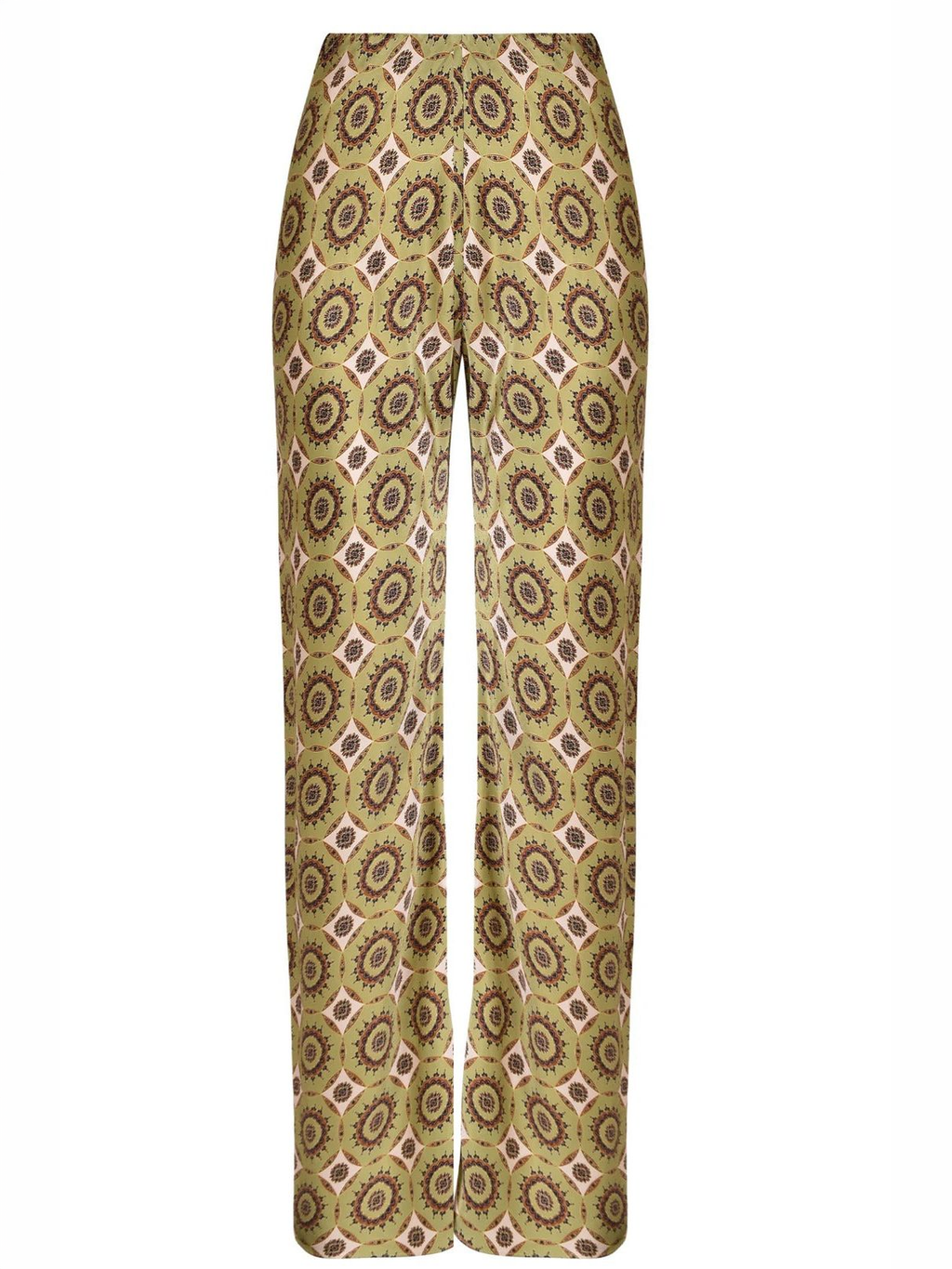 Printed Satin Bias-Cut Flare Pants