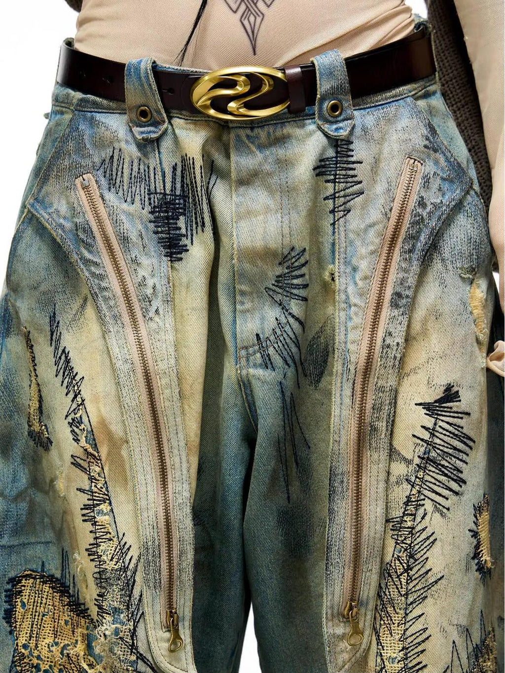 Plato-Dyed Embroidered Scimitar Jeans