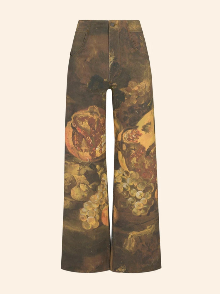 High-Waisted Art Print Jeans