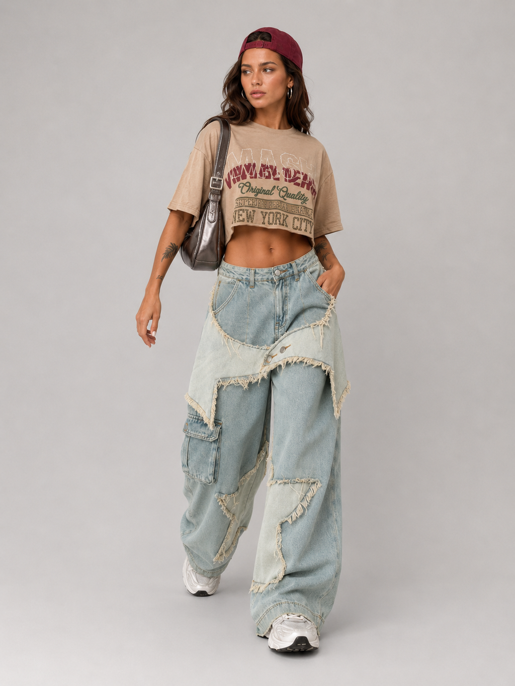 Star Patch Frayed Cargo Jeans