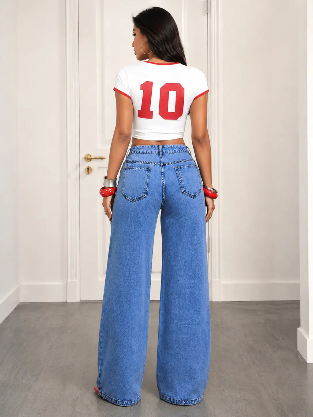 Asymmetric Overlay Wide-Leg Jeans